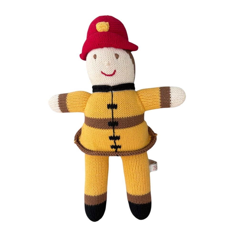 Zubels Hand Knit Firefighter Plush Doll Yellow Fireman‎ Toy Stuffed Animal